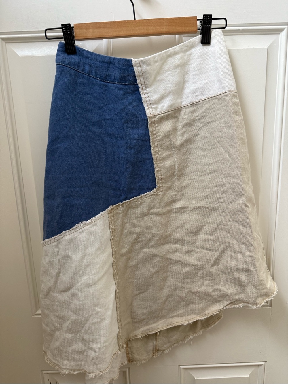 Anthropologie HOLDING HORSES Blue and Cream Patchwork A-Line Skirt